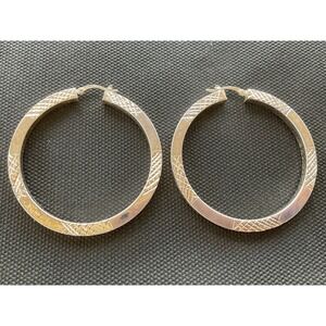 JCM 925 Sterling Silver Large hoop earrings diamond-cut texture Vintage